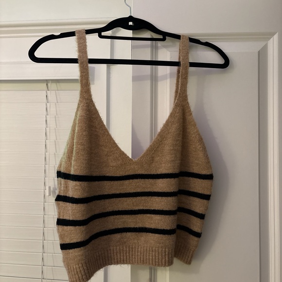 Zara Tops - Zara Tan and Black Striped Knit Top